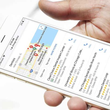 Chicago Local Dentist Search Results on iPhone
