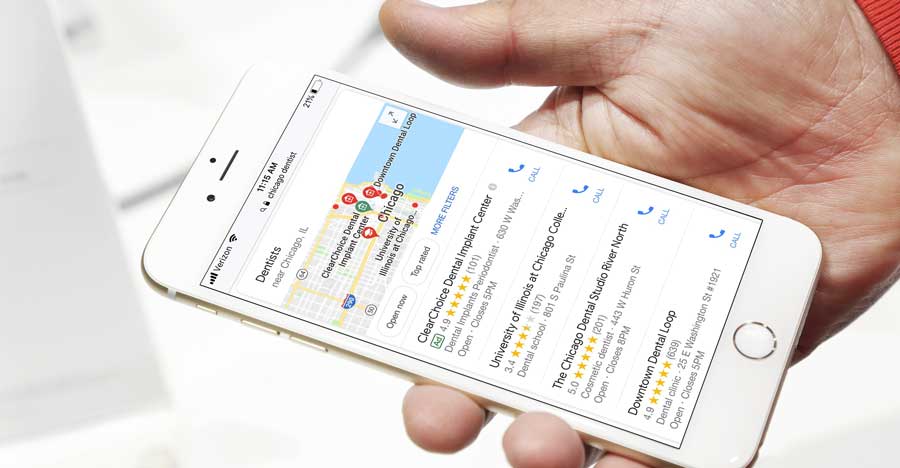 Chicago Local Dentist Search Results on iPhone
