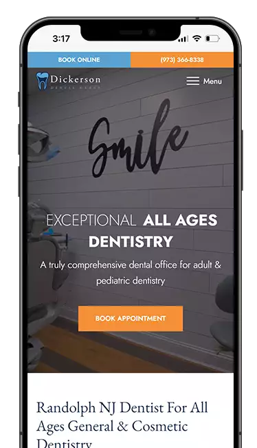 Custom Dental Website Example on iPhone - Dickerson Dental