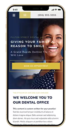 Fulton Street Dental Website Template on iPhone